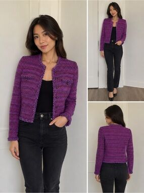 Chanel purple fringe tweed jacket